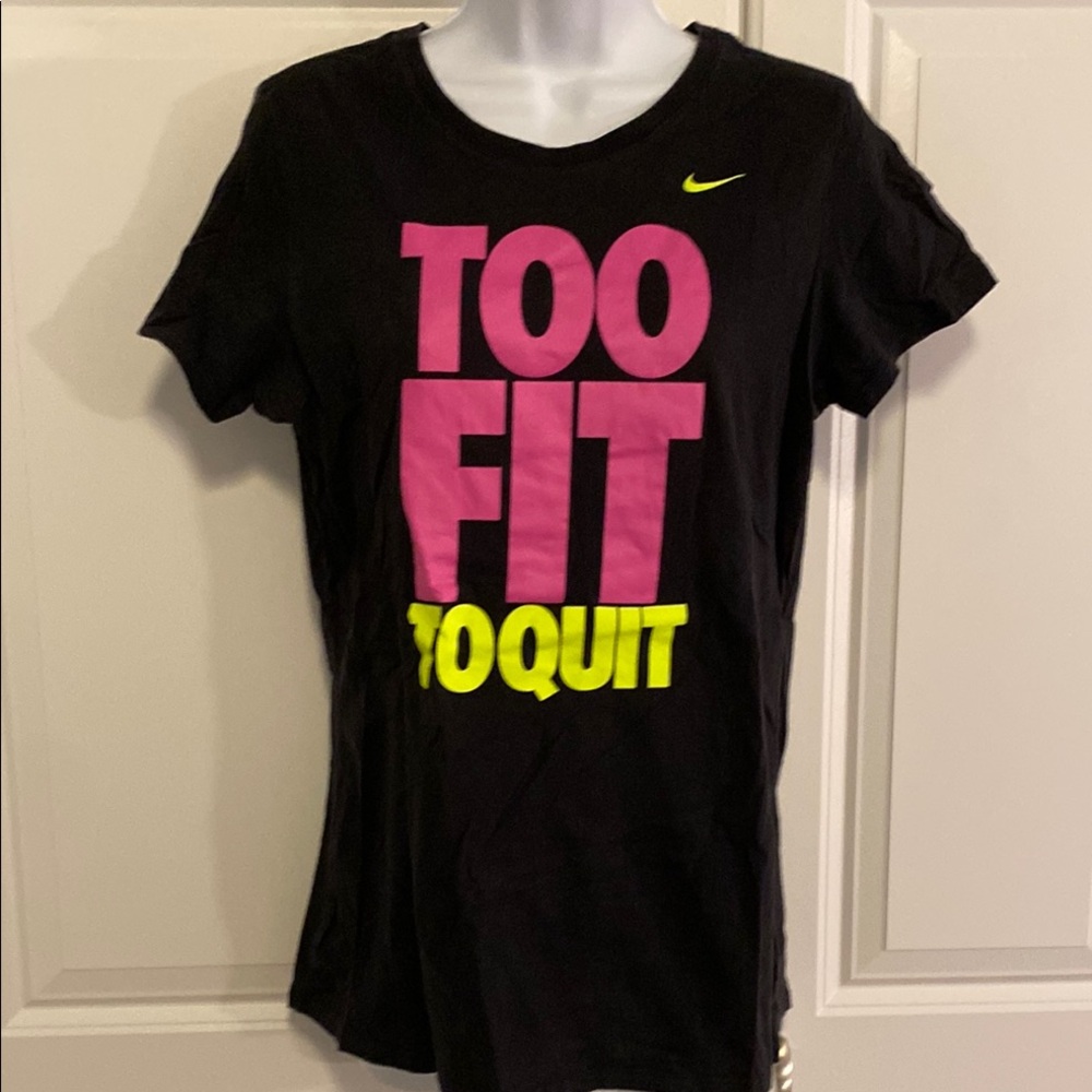 Nike Black Tee with Pink and Yellow Graphic, Size L Slim Fit